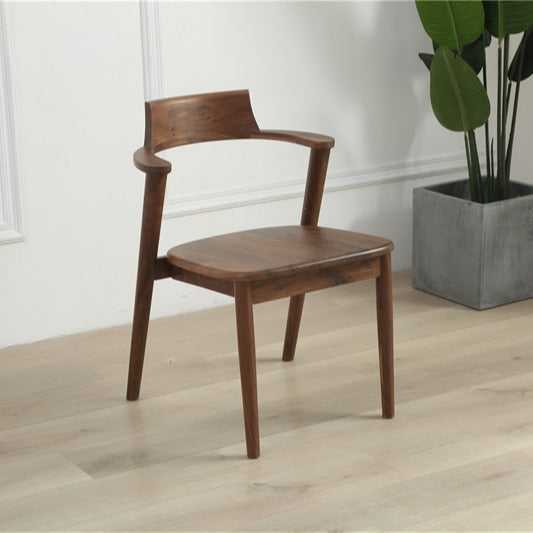 Solid Wood Dining Chair with Armrests – Modern Walnut Accent Chair