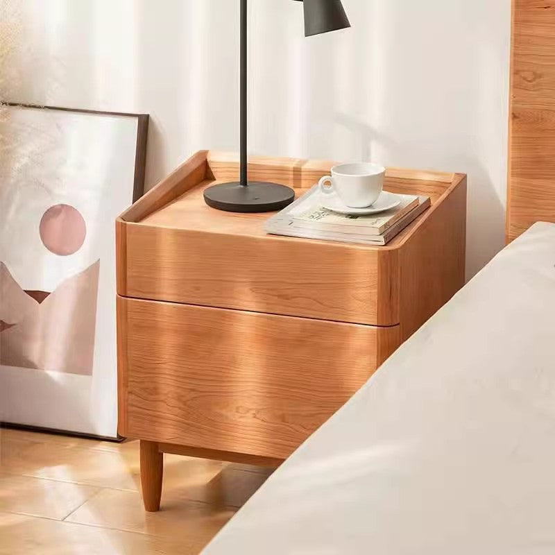 Solid Wood Minimalist Nightstand with Drawer – Modern Bedside Table