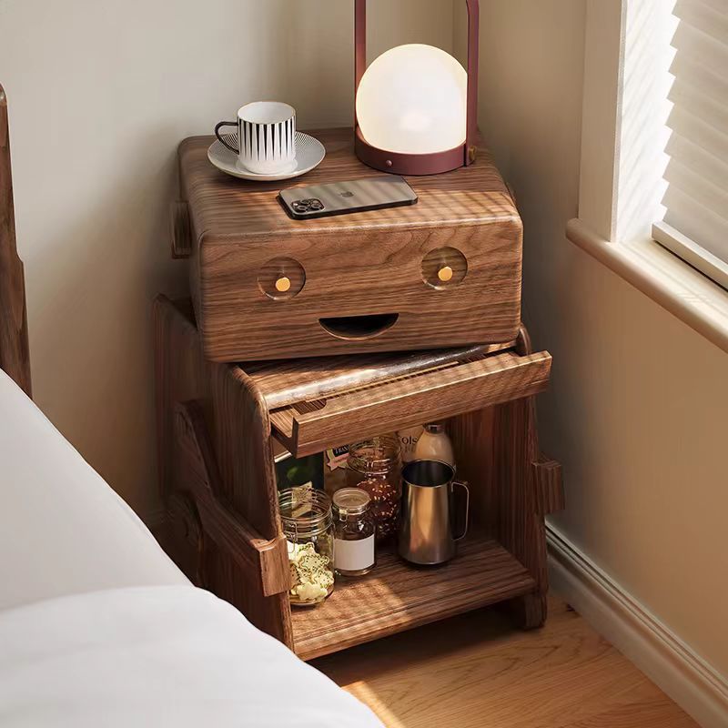 Solid Wood Creative Nightstand with Storage Cabinet – Cute Face Bedside Table