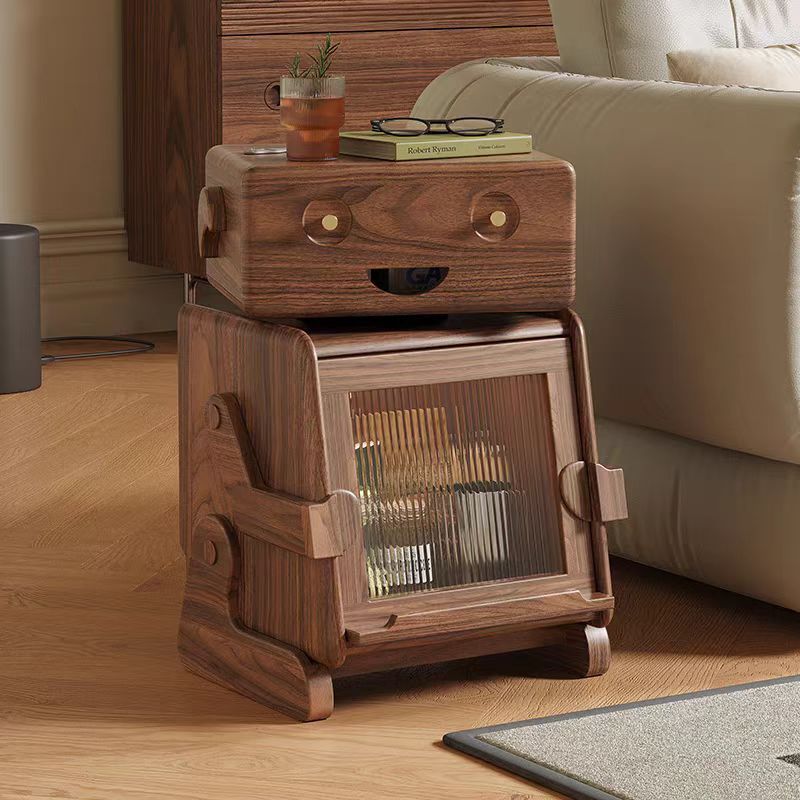 Solid Wood Creative Nightstand with Storage Cabinet – Cute Face Bedside Table