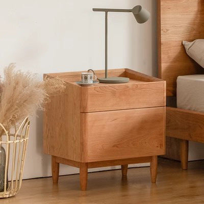 Solid Wood Minimalist Nightstand with Drawer – Modern Bedside Table