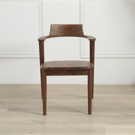 Solid Wood Dining Chair with Armrests – Modern Walnut Accent Chair