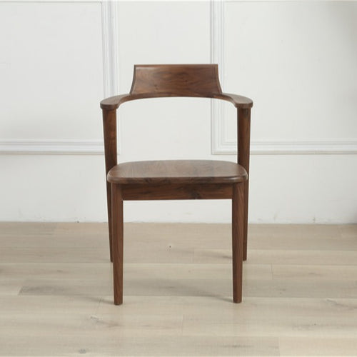 Solid Wood Dining Chair with Armrests – Modern Walnut Accent Chair