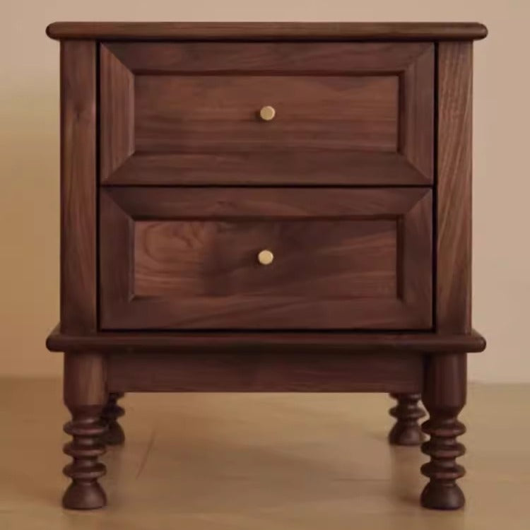 Solid Wood Nightstand with 2 Drawers – Vintage Walnut Bedside Table