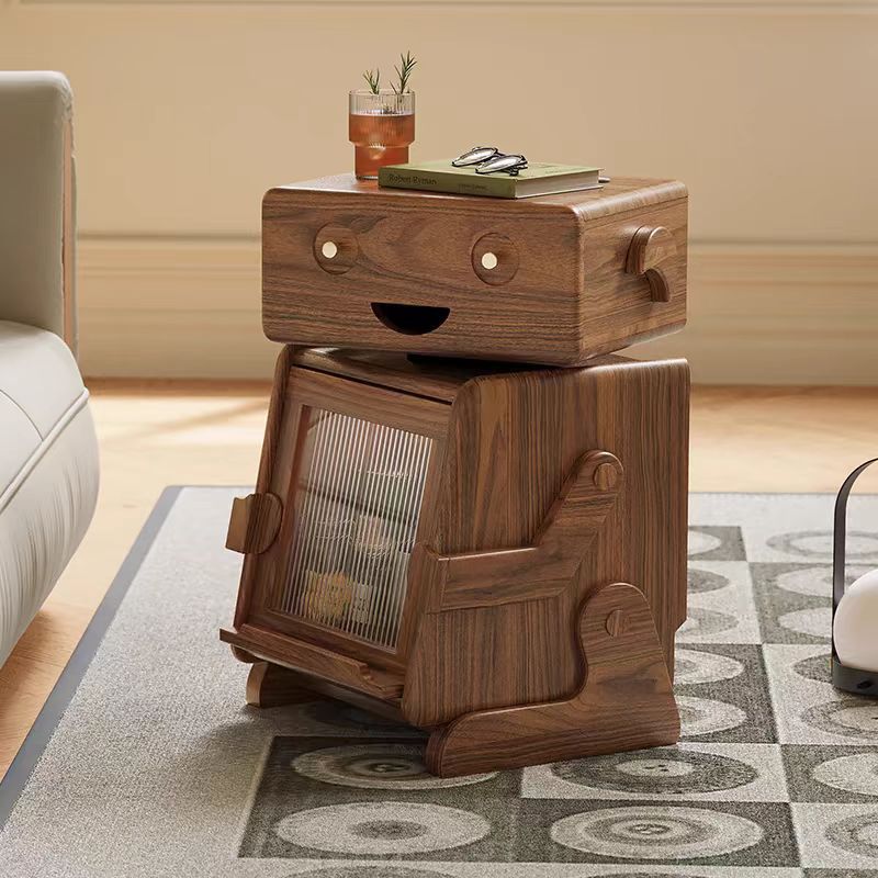 Solid Wood Creative Nightstand with Storage Cabinet – Cute Face Bedside Table