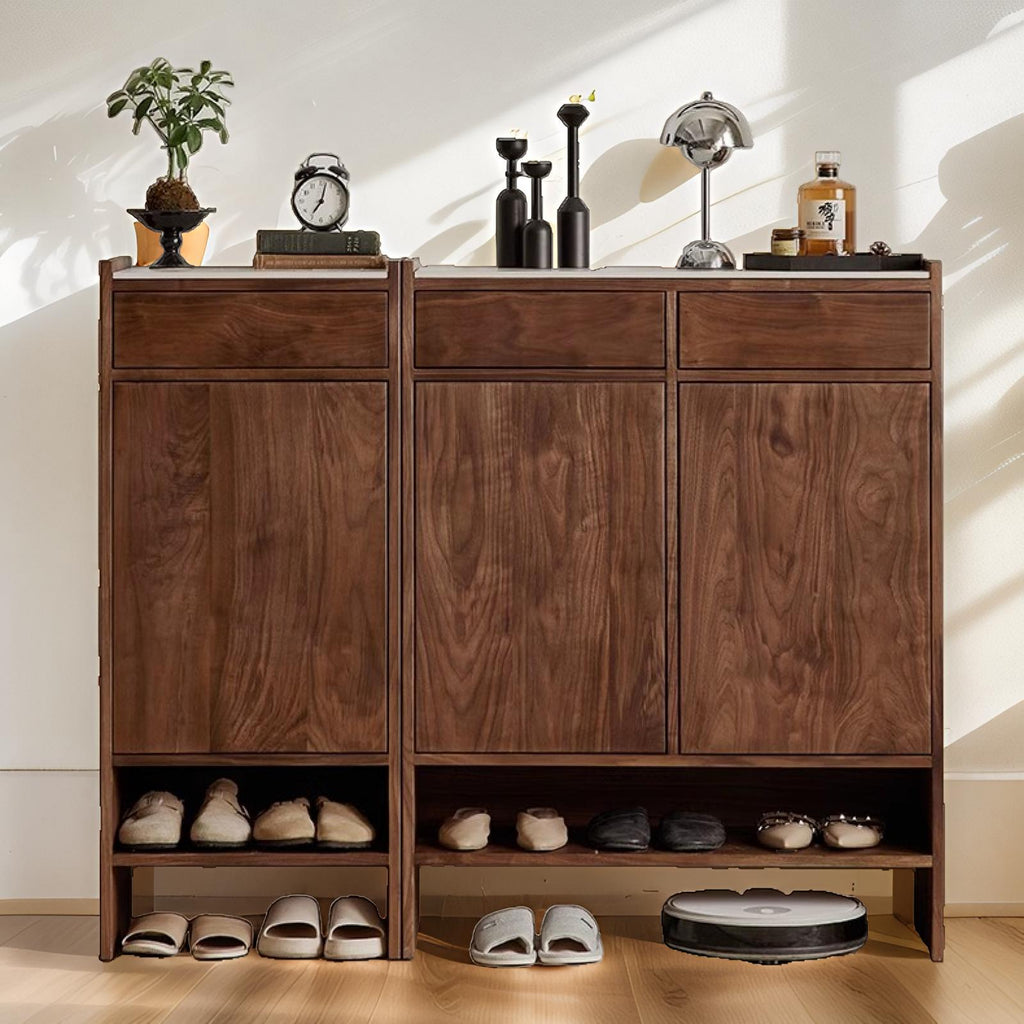 Solid Wood Storage Cabinet with Drawers – Walnut Shoe Cabinet Organizer