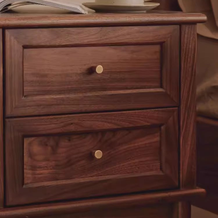 Solid Wood Nightstand with 2 Drawers – Vintage Walnut Bedside Table
