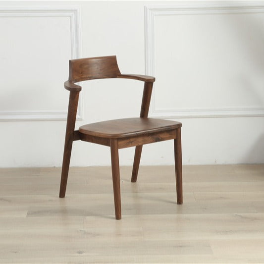 Solid Wood Dining Chair with Armrests – Modern Walnut Accent Chair